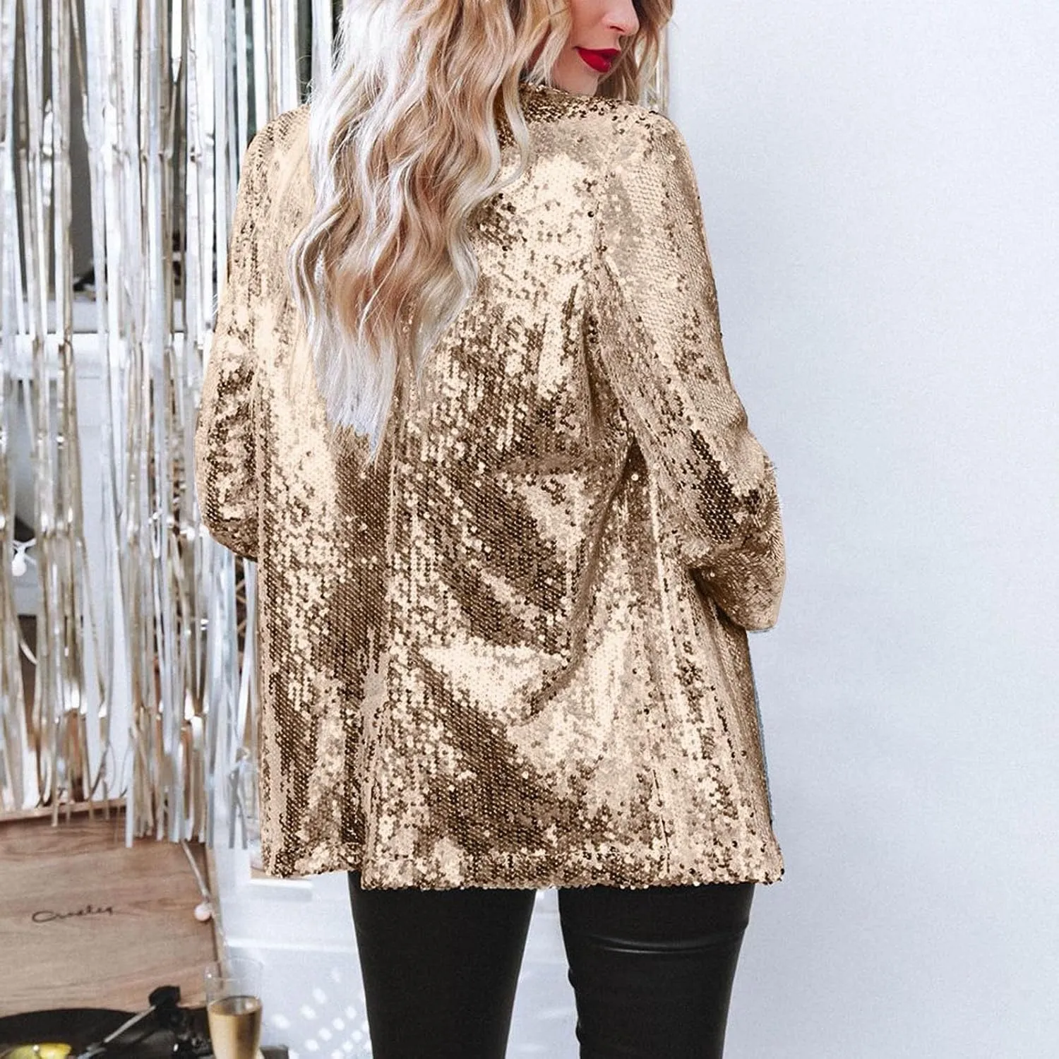 Mardi Gras Sequin Jackets for Women Lightweight Loose Long Sleeve Sparkly Blazer Dressy Casual Glitter Holiday Suit Blazers