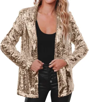 Mardi Gras Sequin Jackets for Women Lightweight Loose Long Sleeve Sparkly Blazer Dressy Casual Glitter Holiday Suit Blazers