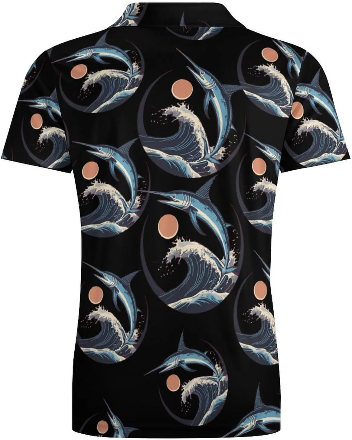 Marlin Fish Jumping Ocean Waves Sunset Classic Polo Shirts for Men Quick Dry Short Sleeve Fit Golf Tees Casual Tops