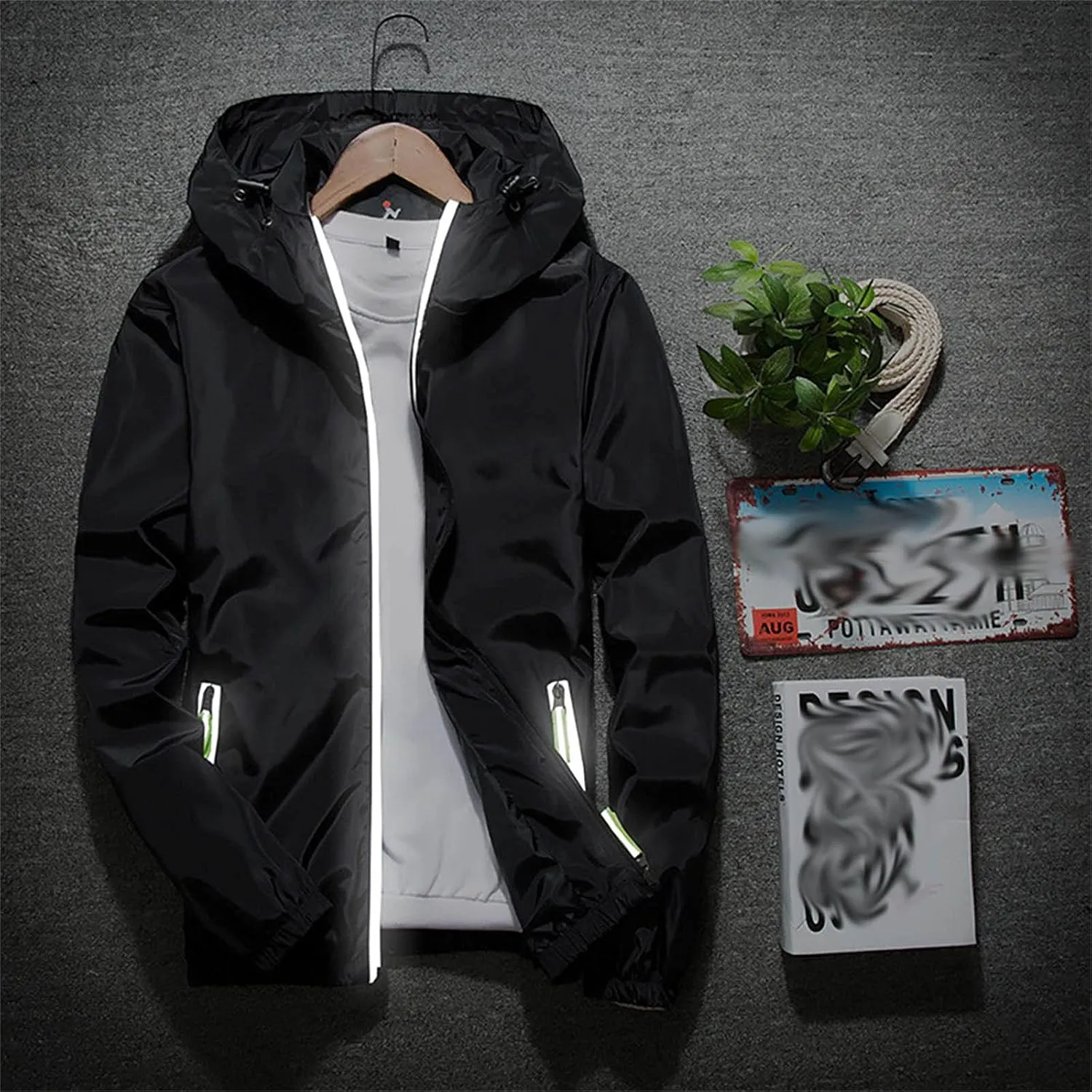 Men Lightweight Waterproof Jackets,Mens Windbreaker with Hood Outdoor Raincoat for Hiking Running Travel Zip Hoodies