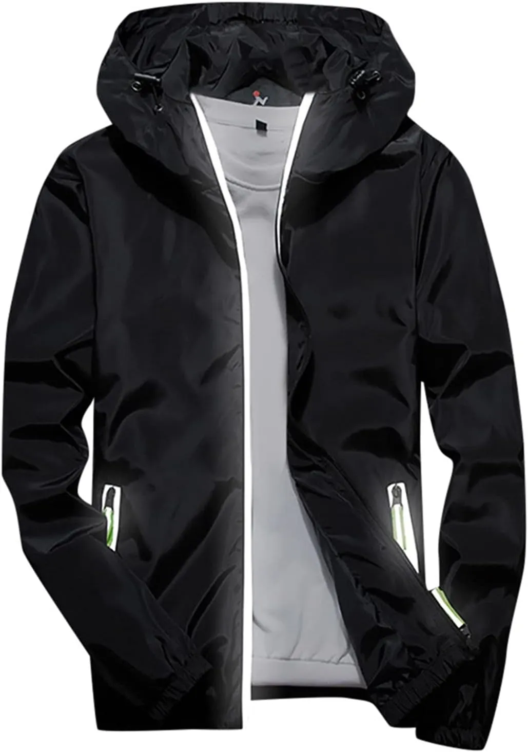 Men Lightweight Waterproof Jackets,Mens Windbreaker with Hood Outdoor Raincoat for Hiking Running Travel Zip Hoodies