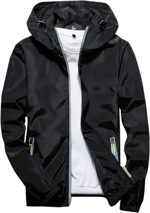 Men Lightweight Waterproof Jackets,Mens Windbreaker with Hood Outdoor Raincoat for Hiking Running Travel Zip Hoodies