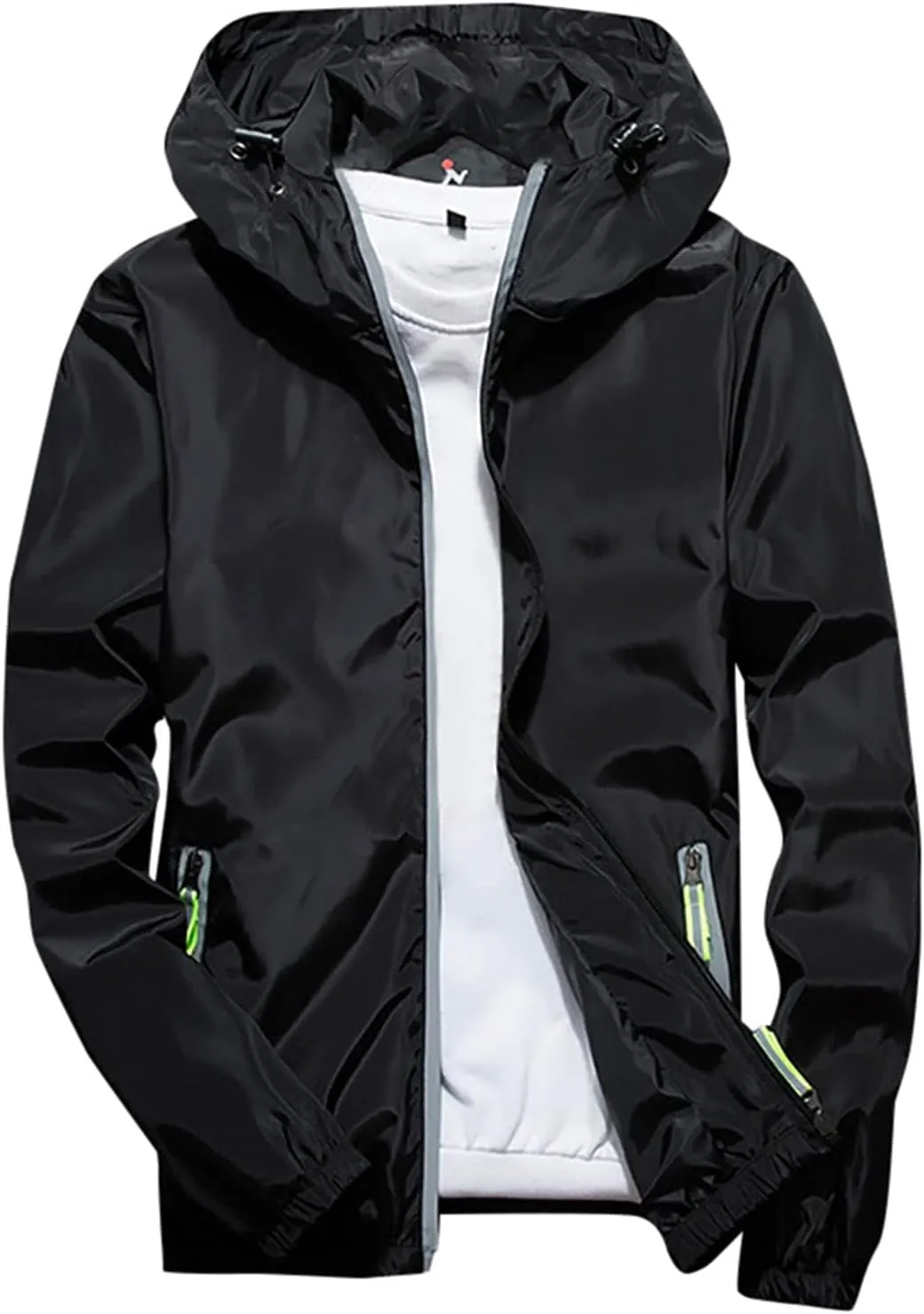 Men Lightweight Waterproof Jackets,Mens Windbreaker with Hood Outdoor Raincoat for Hiking Running Travel Zip Hoodies