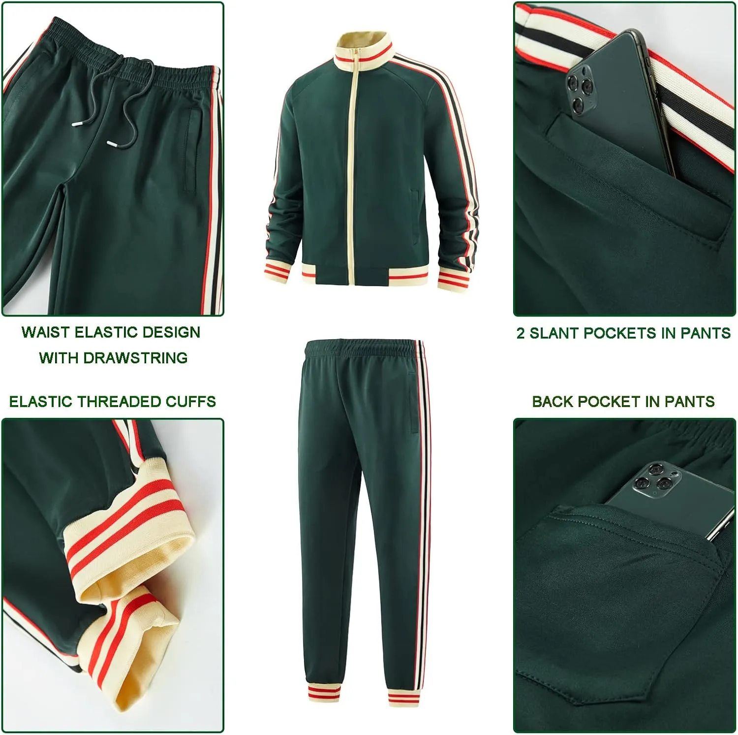 Men Track Suits Sets Long Sleeve Full-zip Sweatsuit Active Jackets and Pants 2 Piece Outfits