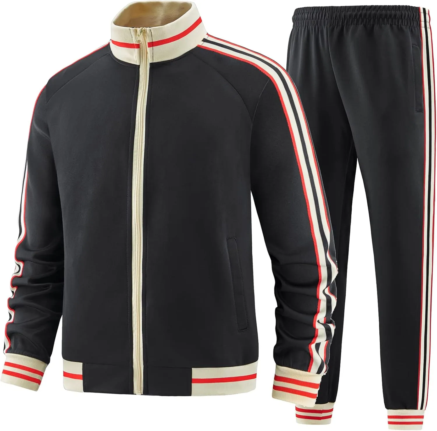 Men Track Suits Sets Long Sleeve Full-zip Sweatsuit Active Jackets and Pants 2 Piece Outfits