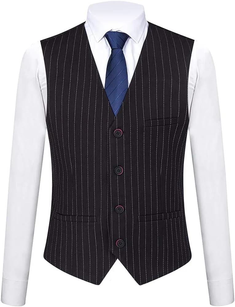 Mens 3 Piece Pinstripe Suit Slim Fit Casual Dress Suits Blazer   Vest   Pants