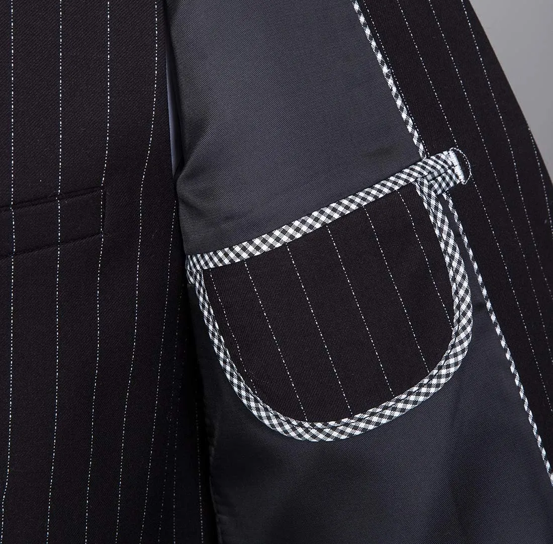 Mens 3 Piece Pinstripe Suit Slim Fit Casual Dress Suits Blazer   Vest   Pants