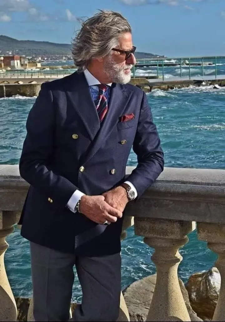 Men's Blazer Jacket Slim Fit Double Breasted Gold Buttons Sport Coat Business Wedding Party Jacket Suit