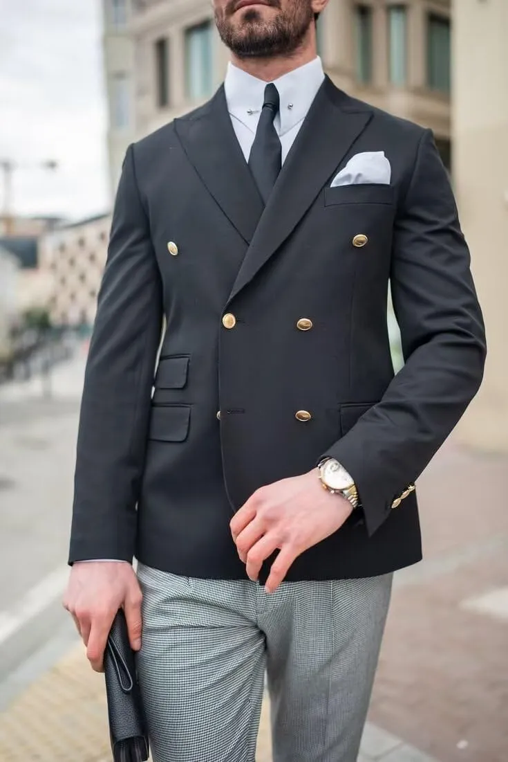Men's Blazer Jacket Slim Fit Double Breasted Gold Buttons Sport Coat Business Wedding Party Jacket Suit