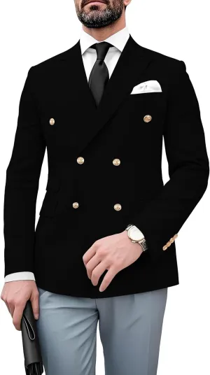 Men's Blazer Jacket Slim Fit Double Breasted Gold Buttons Sport Coat Business Wedding Party Jacket Suit