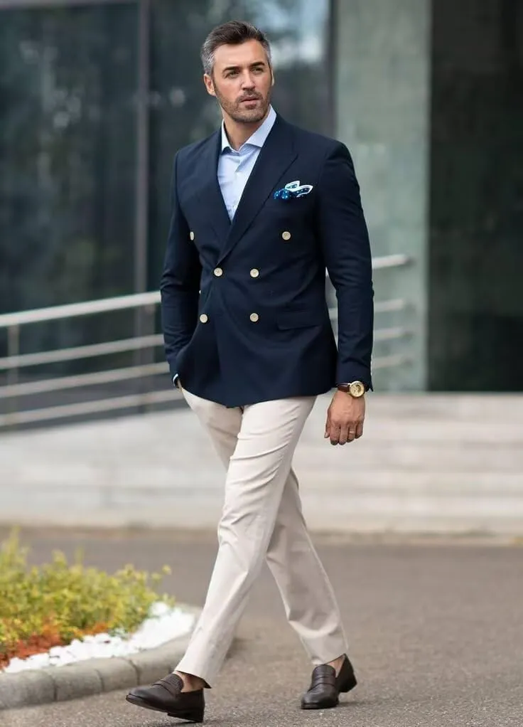 Men's Blazer Jacket Slim Fit Double Breasted Gold Buttons Sport Coat Business Wedding Party Jacket Suit