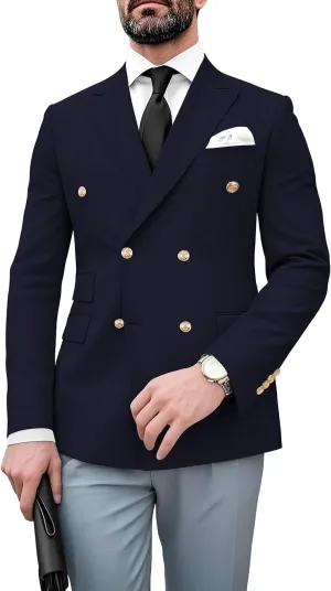 Men's Blazer Jacket Slim Fit Double Breasted Gold Buttons Sport Coat Business Wedding Party Jacket Suit