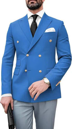 Men's Blazer Jacket Slim Fit Double Breasted Gold Buttons Sport Coat Business Wedding Party Jacket Suit