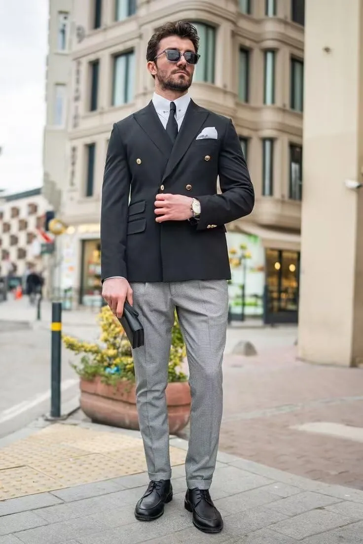 Men's Blazer Jacket Slim Fit Double Breasted Gold Buttons Sport Coat Business Wedding Party Jacket Suit