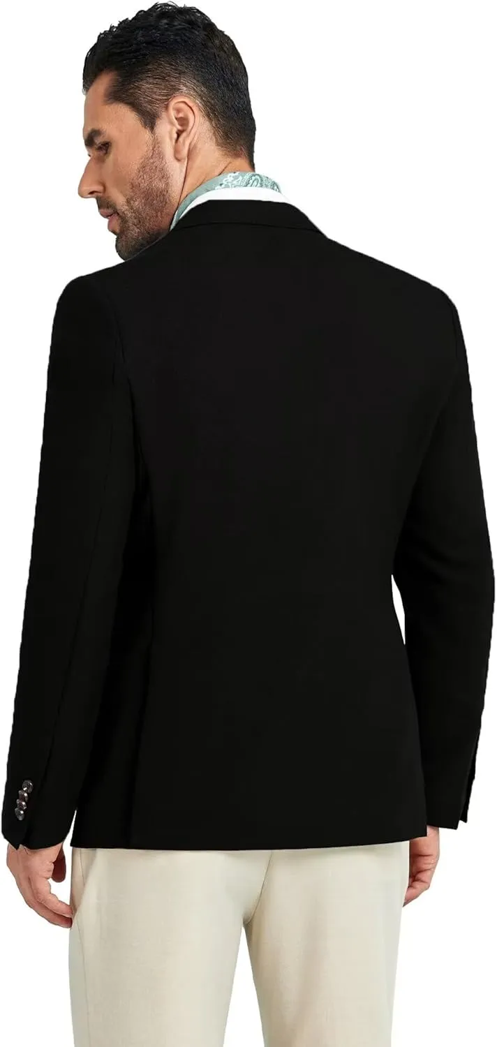 Mens Blazer Jacket Slim Fit Knit Double Breasted Casual Blazer Men 1 Button Notched Business Mens Sport Coat