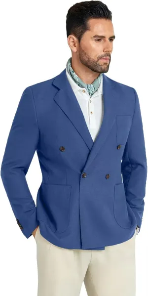 Mens Blazer Jacket Slim Fit Knit Double Breasted Casual Blazer Men 1 Button Notched Business Mens Sport Coat