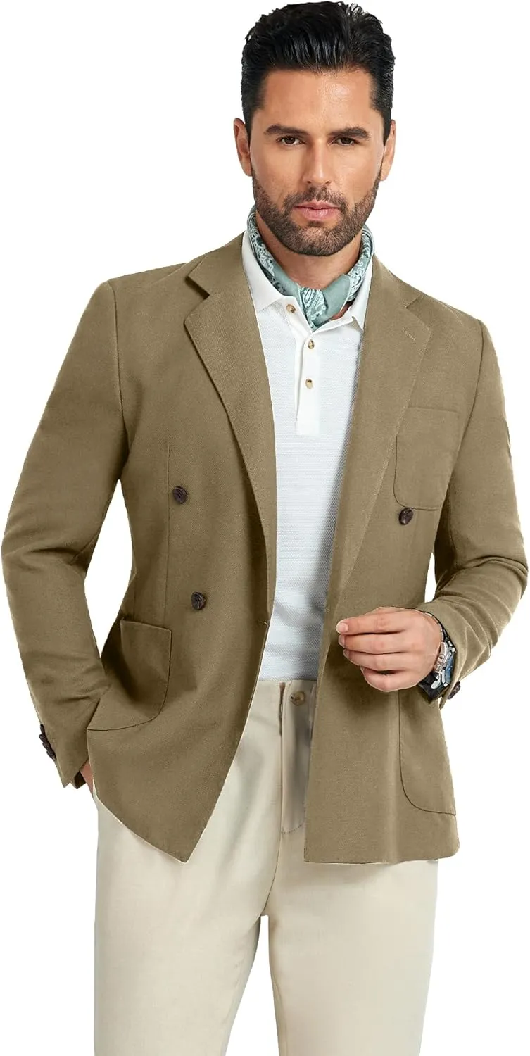 Mens Blazer Jacket Slim Fit Knit Double Breasted Casual Blazer Men 1 Button Notched Business Mens Sport Coat