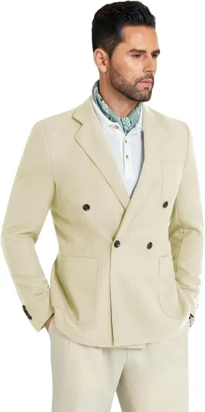 Mens Blazer Jacket Slim Fit Knit Double Breasted Casual Blazer Men 1 Button Notched Business Mens Sport Coat