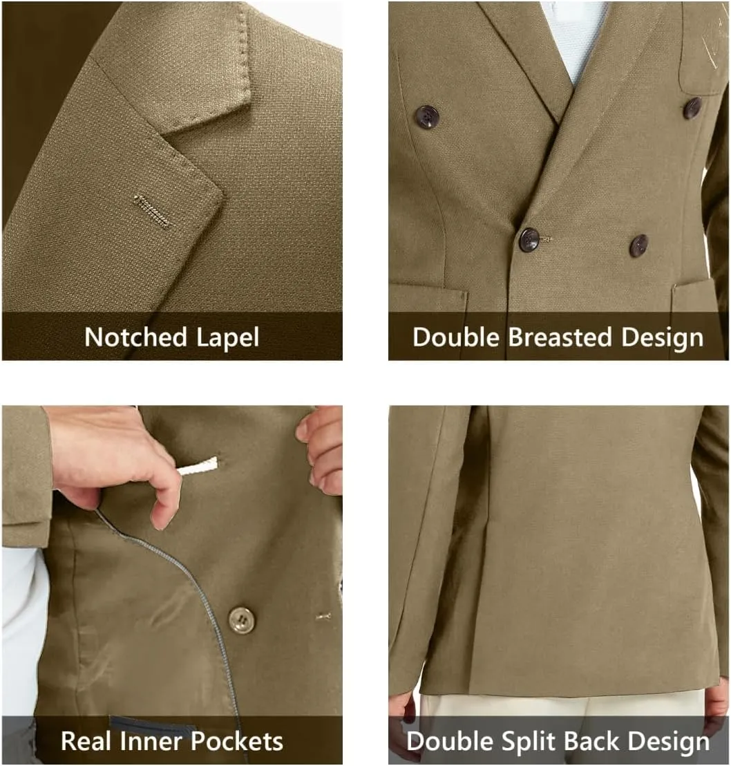 Mens Blazer Jacket Slim Fit Knit Double Breasted Casual Blazer Men 1 Button Notched Business Mens Sport Coat