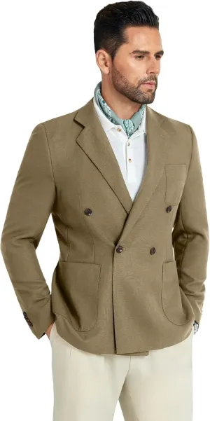 Mens Blazer Jacket Slim Fit Knit Double Breasted Casual Blazer Men 1 Button Notched Business Mens Sport Coat