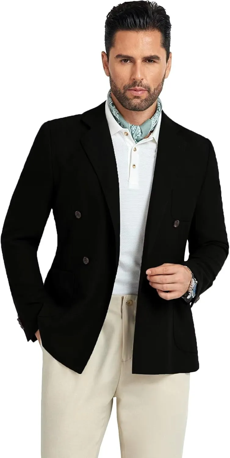 Mens Blazer Jacket Slim Fit Knit Double Breasted Casual Blazer Men 1 Button Notched Business Mens Sport Coat