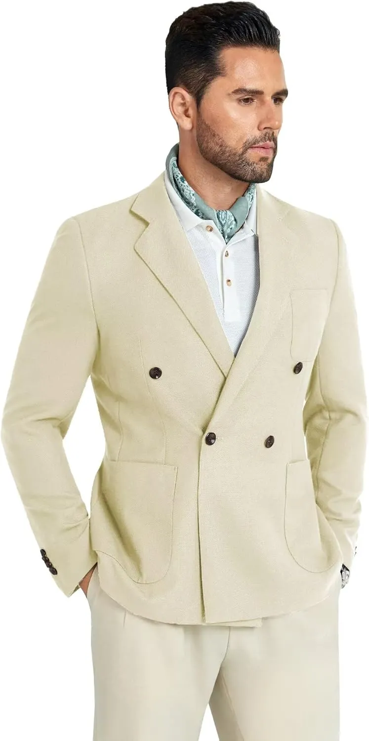 Mens Blazer Jacket Slim Fit Knit Double Breasted Casual Blazer Men 1 Button Notched Business Mens Sport Coat