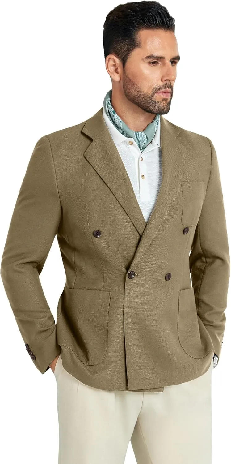 Mens Blazer Jacket Slim Fit Knit Double Breasted Casual Blazer Men 1 Button Notched Business Mens Sport Coat
