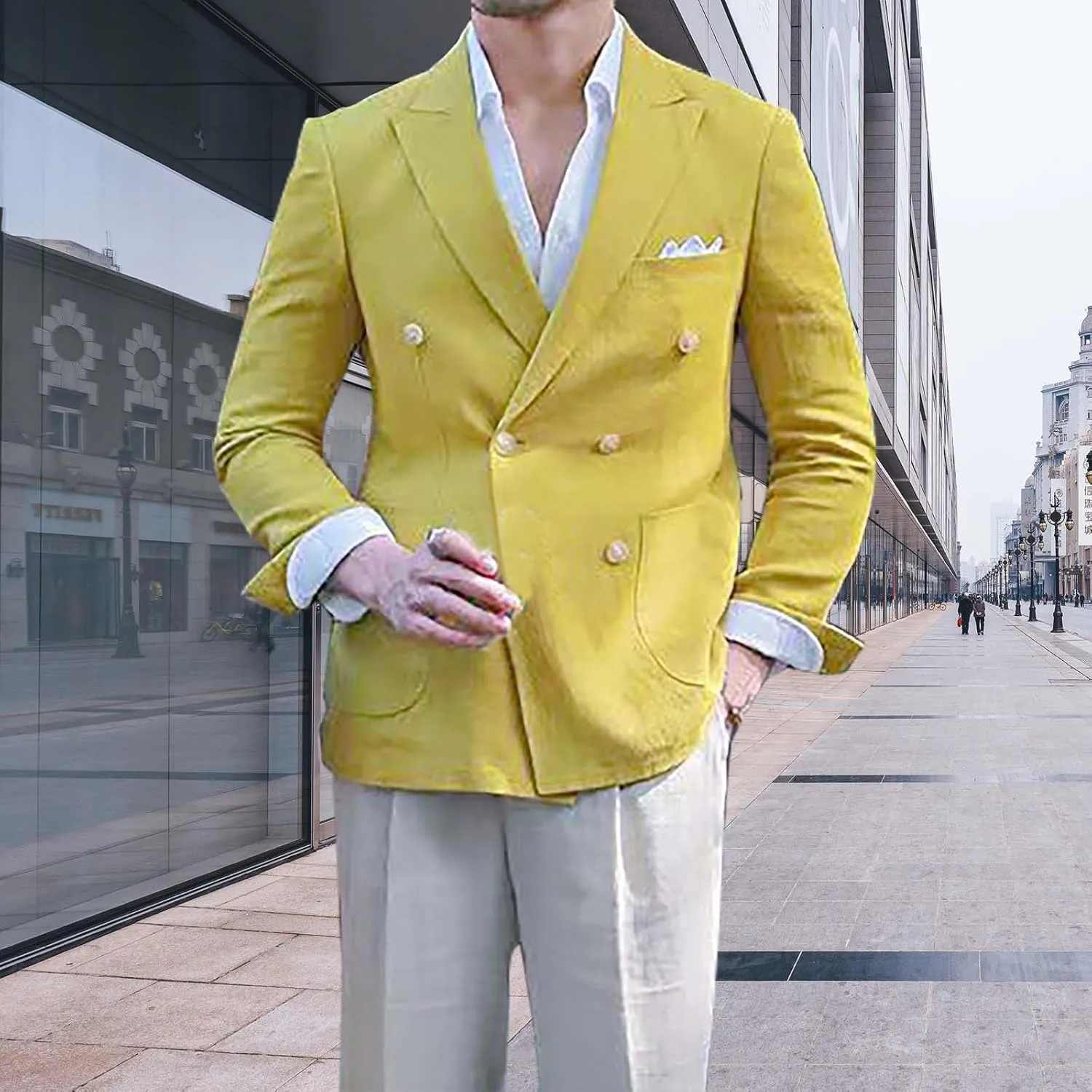 Mens Casual Business Office Work Blazers Sport Coat Long Sleeve Open Front Double Breasted Wedding Party Suit Jackets