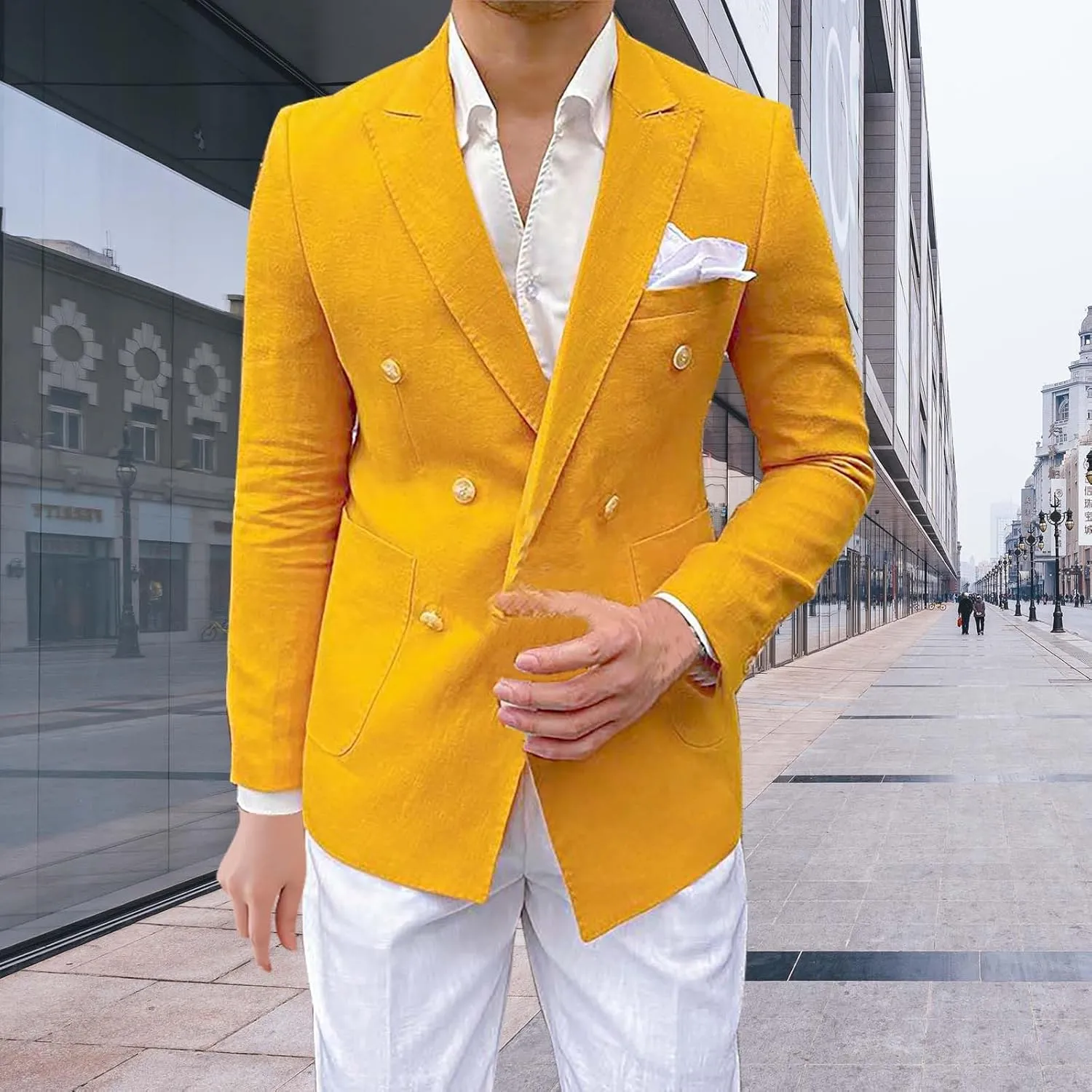 Mens Casual Business Office Work Blazers Sport Coat Long Sleeve Open Front Double Breasted Wedding Party Suit Jackets