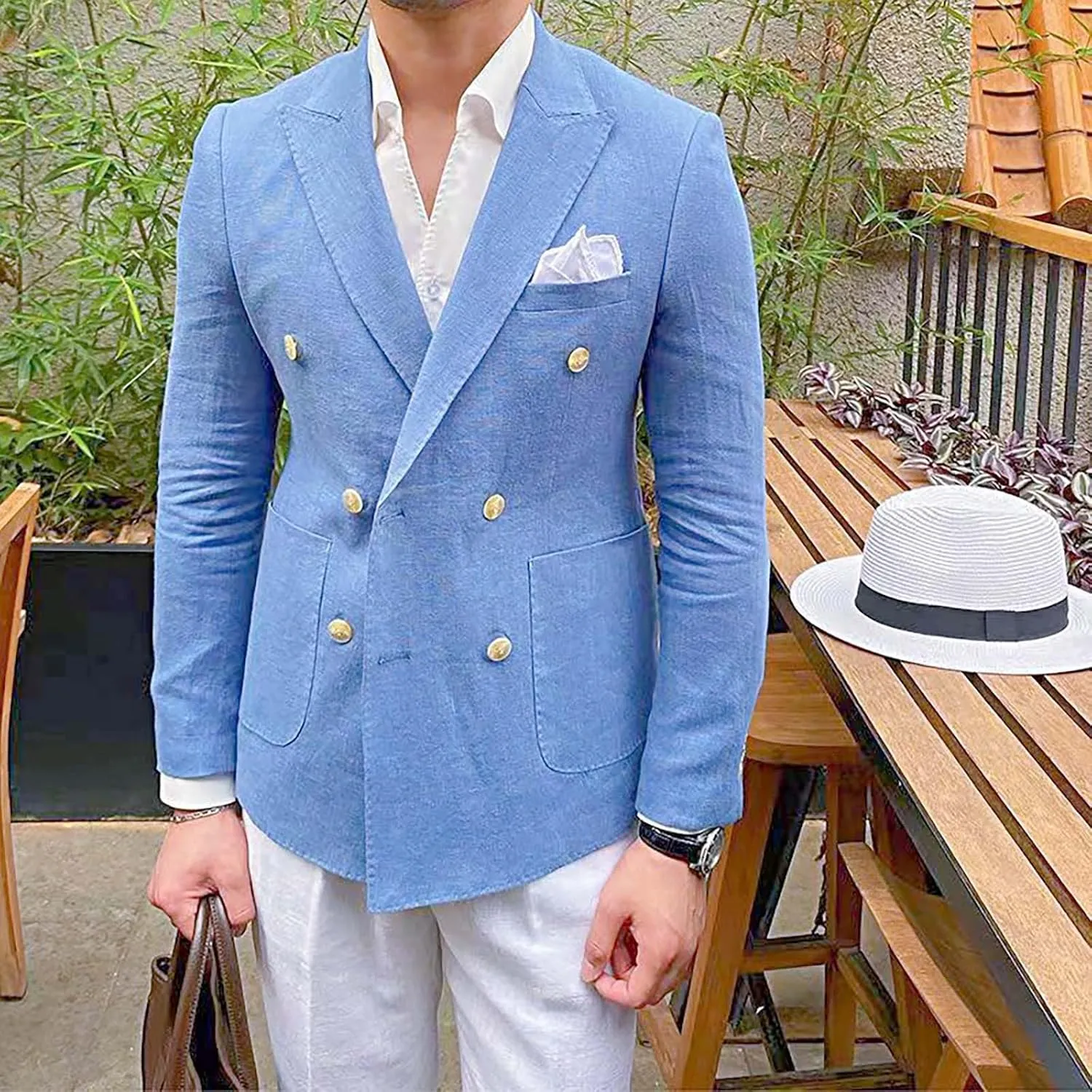 Mens Casual Business Office Work Blazers Sport Coat Long Sleeve Open Front Double Breasted Wedding Party Suit Jackets