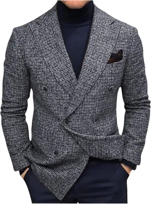Men's Classic Fit Plaid Casual Blazer Jacket Notched Lapel Two Button Suits Coats Striped Business Blazers Coat