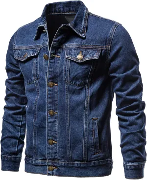 Men's Distressed Denim Jacket Vintage Plus Size Button Down Jean Coat Casual Long Sleeve Trucker Jackets Outwear
