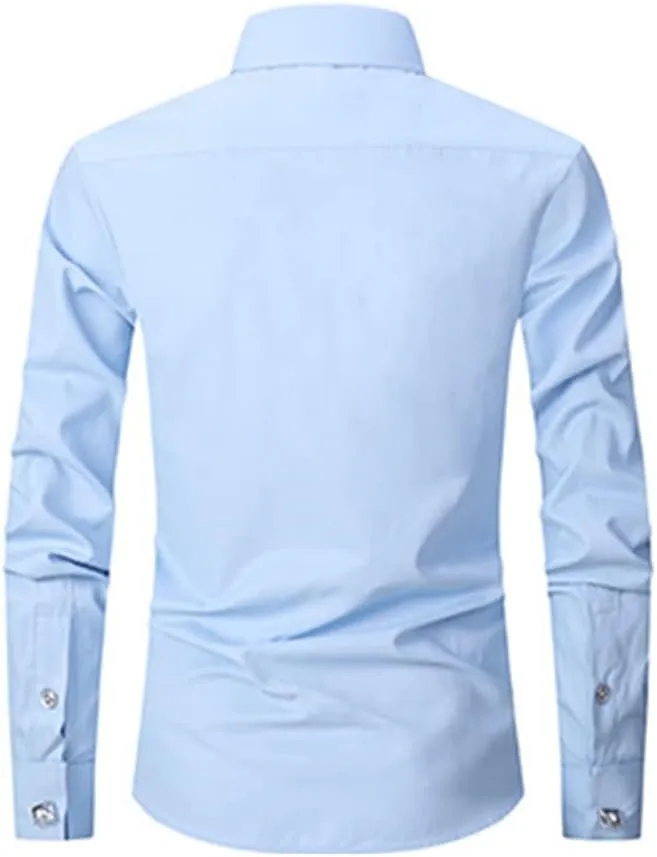 Men's French Cuff Dress Shirt Regular Fit Formal Business Button Down Shirt for Men Long Sleeve Random Cufflinks