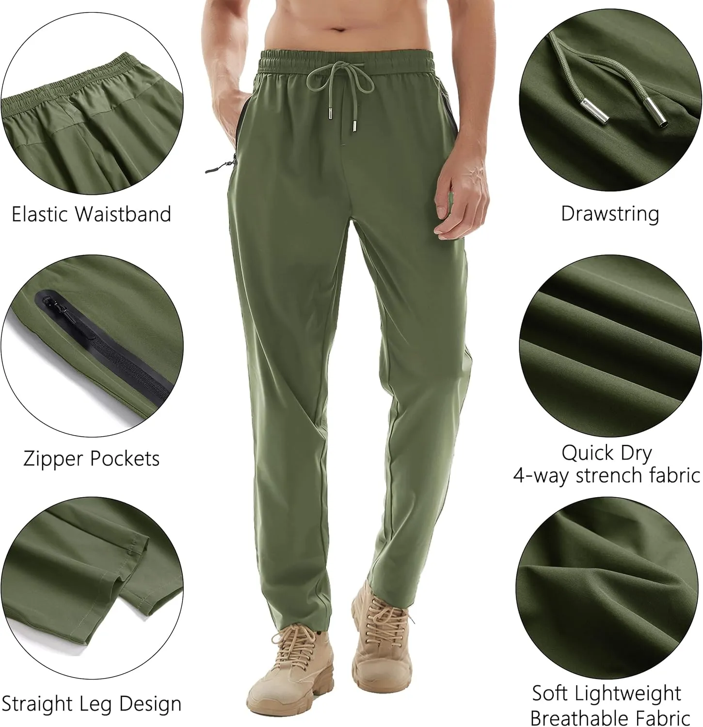 Men's Lightweight Quick Dry Hiking Running Pants Outdoor Sports Breathable Zipper Pockets Athletic Work Pants