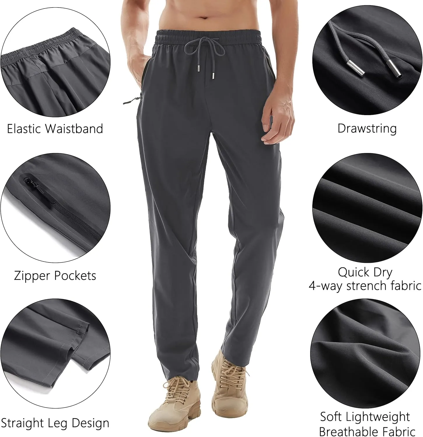 Men's Lightweight Quick Dry Hiking Running Pants Outdoor Sports Breathable Zipper Pockets Athletic Work Pants