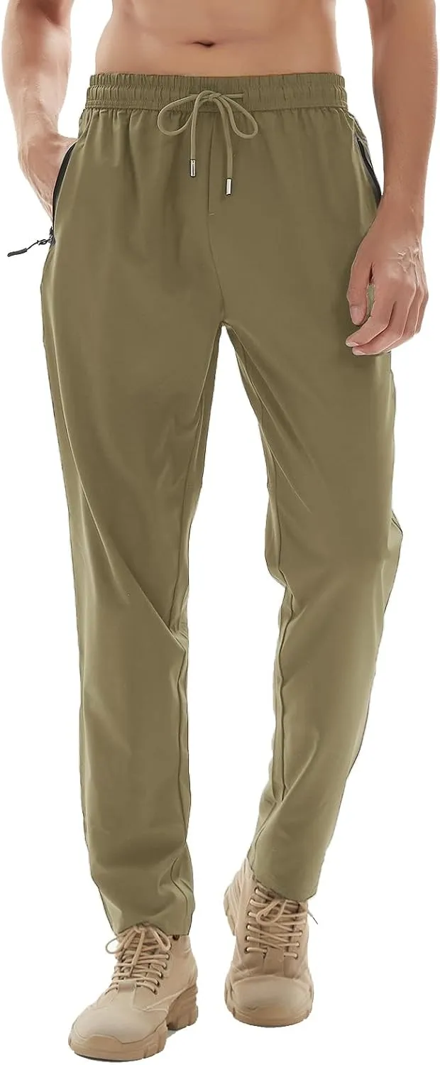 Men's Lightweight Quick Dry Hiking Running Pants Outdoor Sports Breathable Zipper Pockets Athletic Work Pants