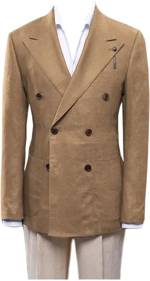Men's Linen Blazer Double Breasted Peak Lapel Slim Fit Lightweight Jacket Evening Party Business