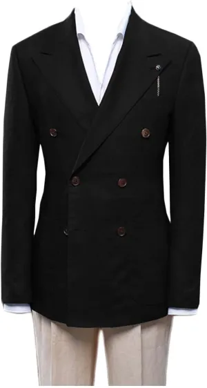 Men's Linen Blazer Double Breasted Peak Lapel Slim Fit Lightweight Jacket Evening Party Business