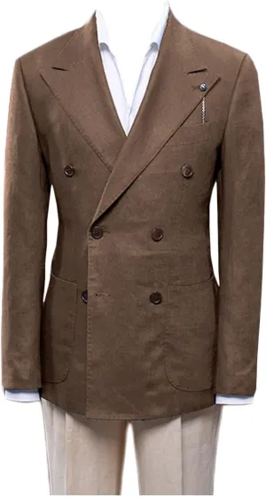 Men's Linen Blazer Double Breasted Peak Lapel Slim Fit Lightweight Jacket Evening Party Business