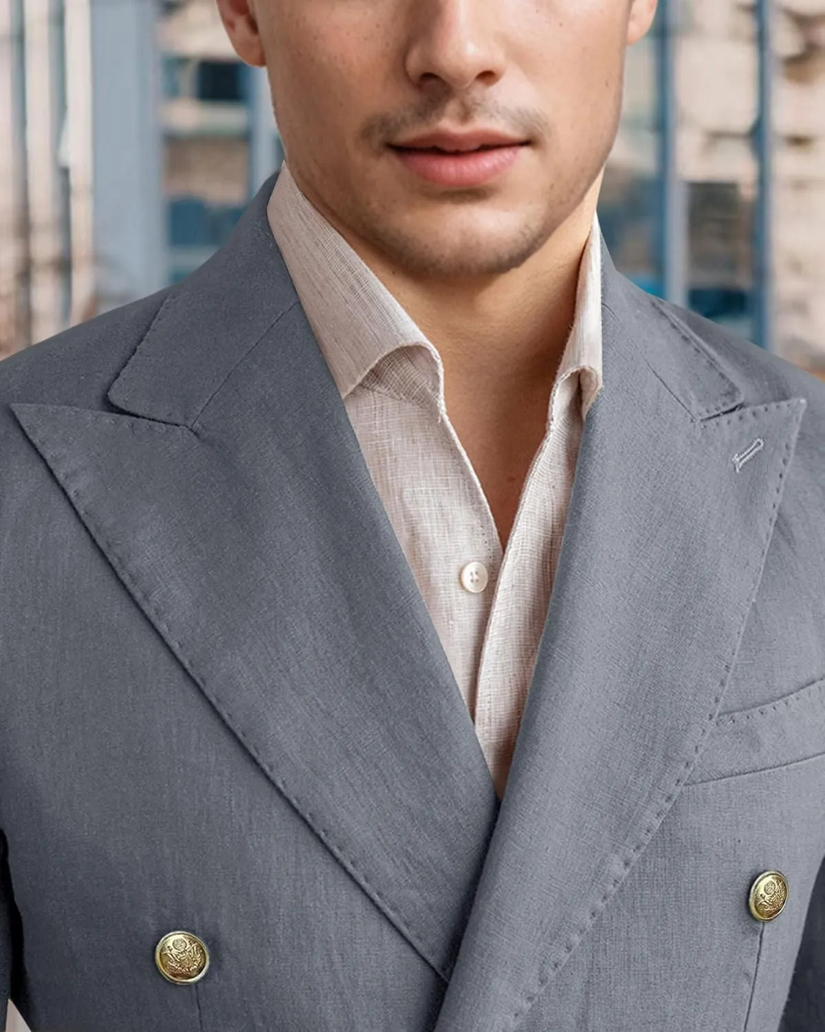 Men's Linen Blazer Lightweight Double Breasted Suit Jacket Casual Sport Coat for Beach Wedding