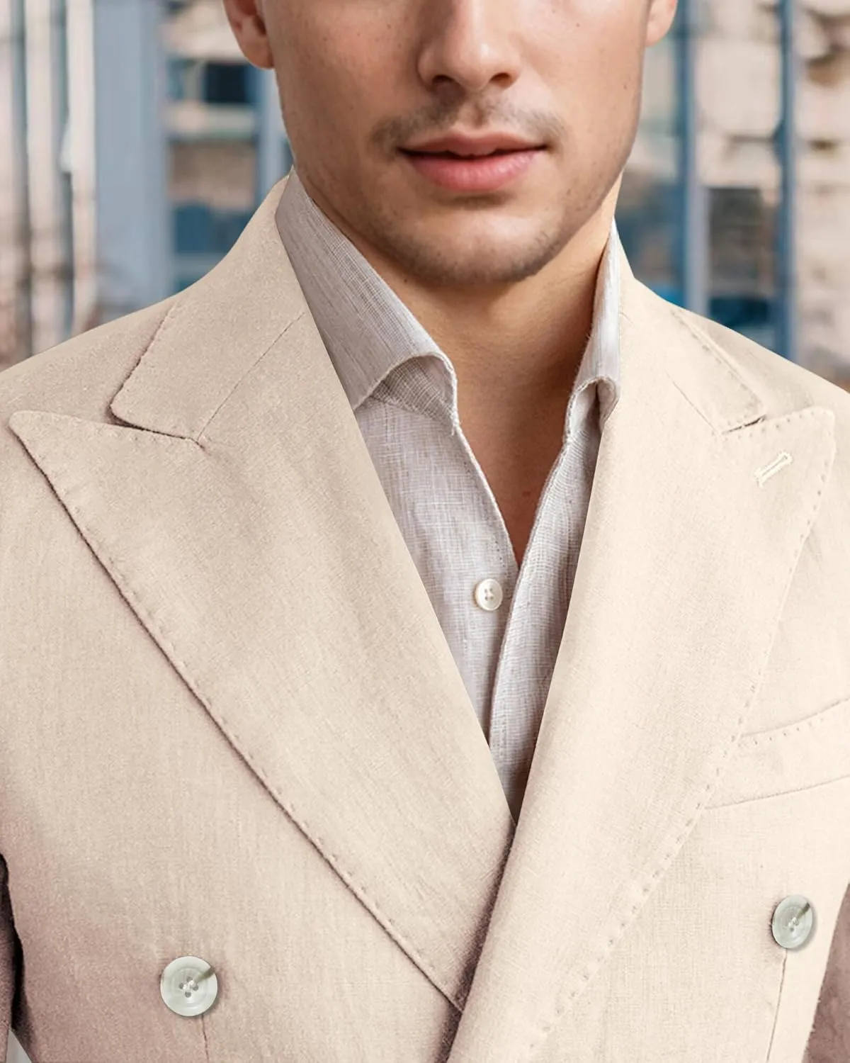 Men's Linen Blazer Lightweight Double Breasted Suit Jacket Casual Sport Coat for Beach Wedding