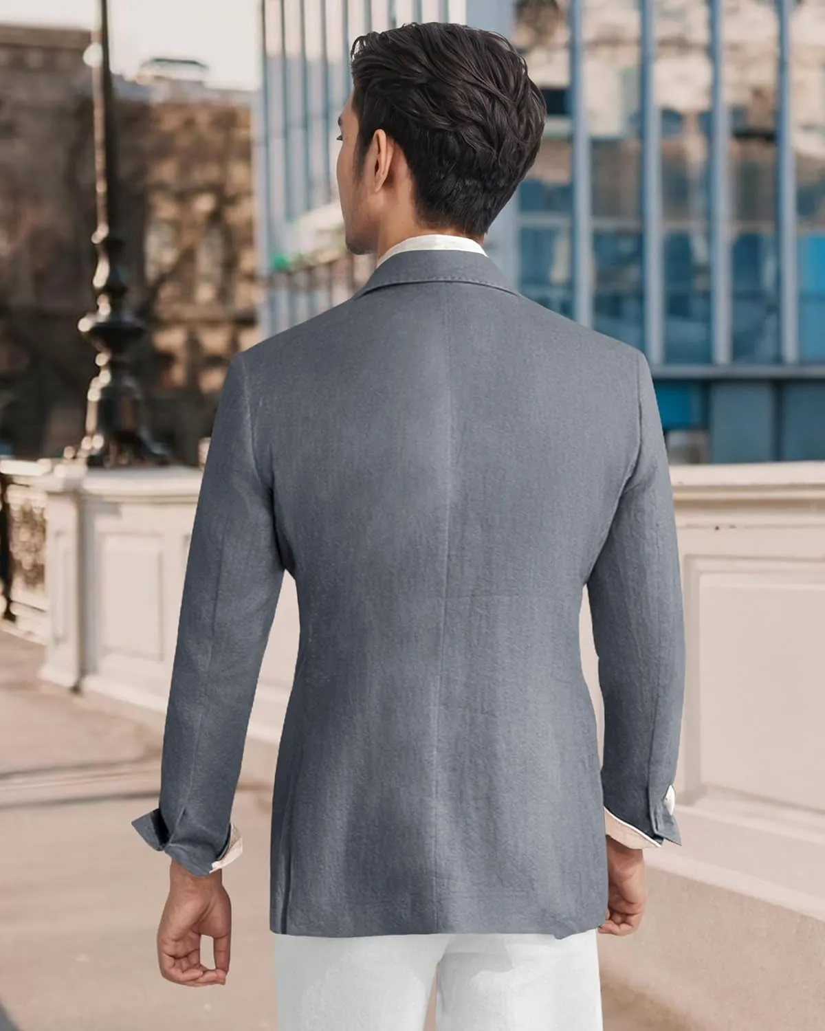 Men's Linen Blazer Lightweight Double Breasted Suit Jacket Casual Sport Coat for Beach Wedding