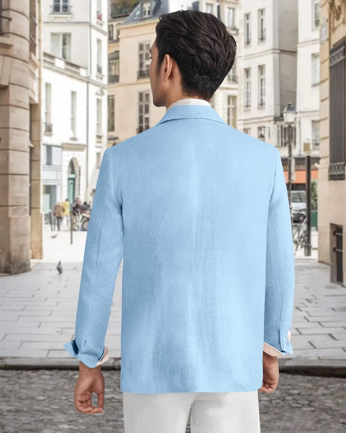 Men's Linen Blazer Lightweight Double Breasted Suit Jacket Casual Sport Coat for Beach Wedding