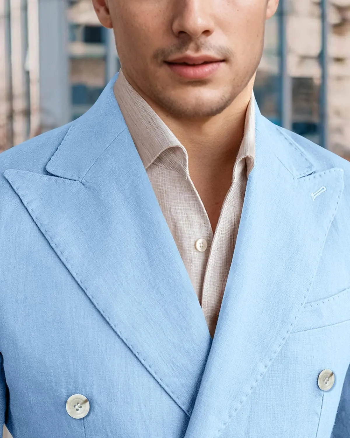 Men's Linen Blazer Lightweight Double Breasted Suit Jacket Casual Sport Coat for Beach Wedding