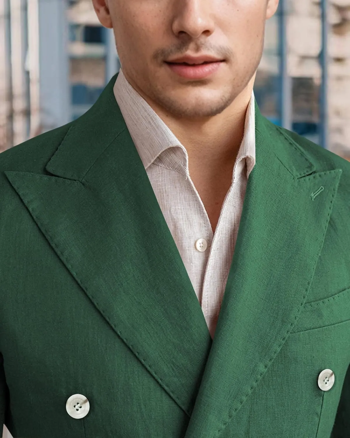 Men's Linen Blazer Lightweight Double Breasted Suit Jacket Casual Sport Coat for Beach Wedding