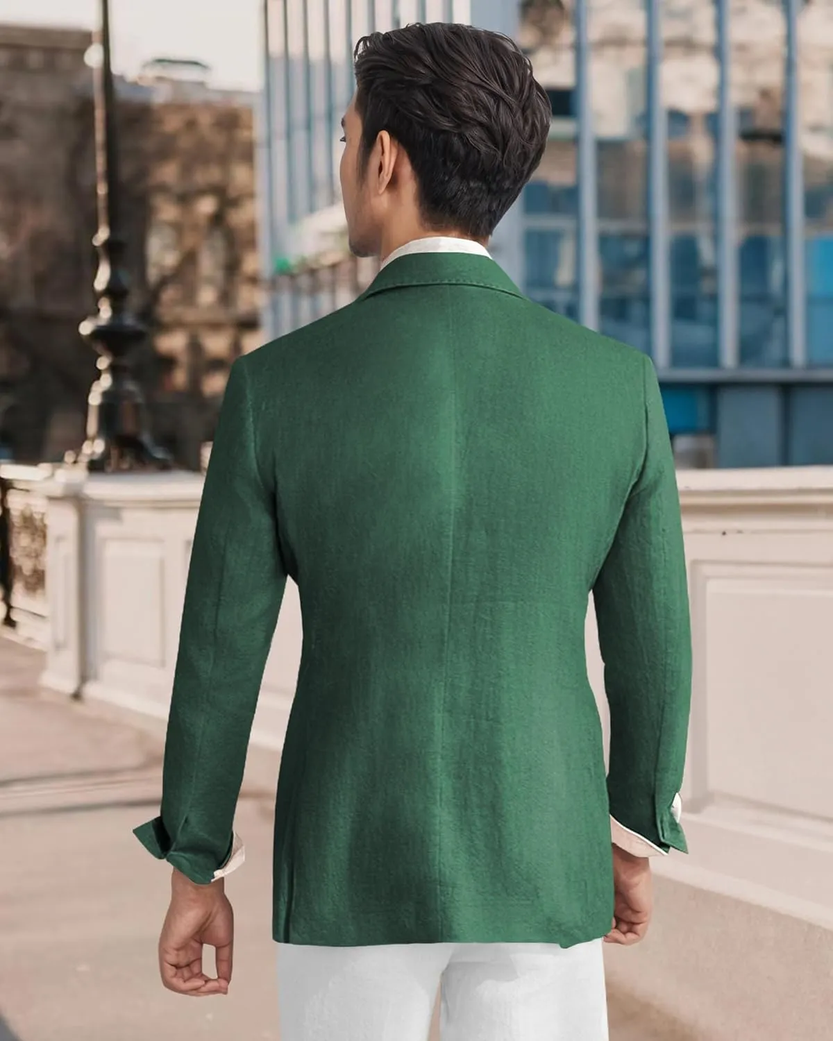 Men's Linen Blazer Lightweight Double Breasted Suit Jacket Casual Sport Coat for Beach Wedding