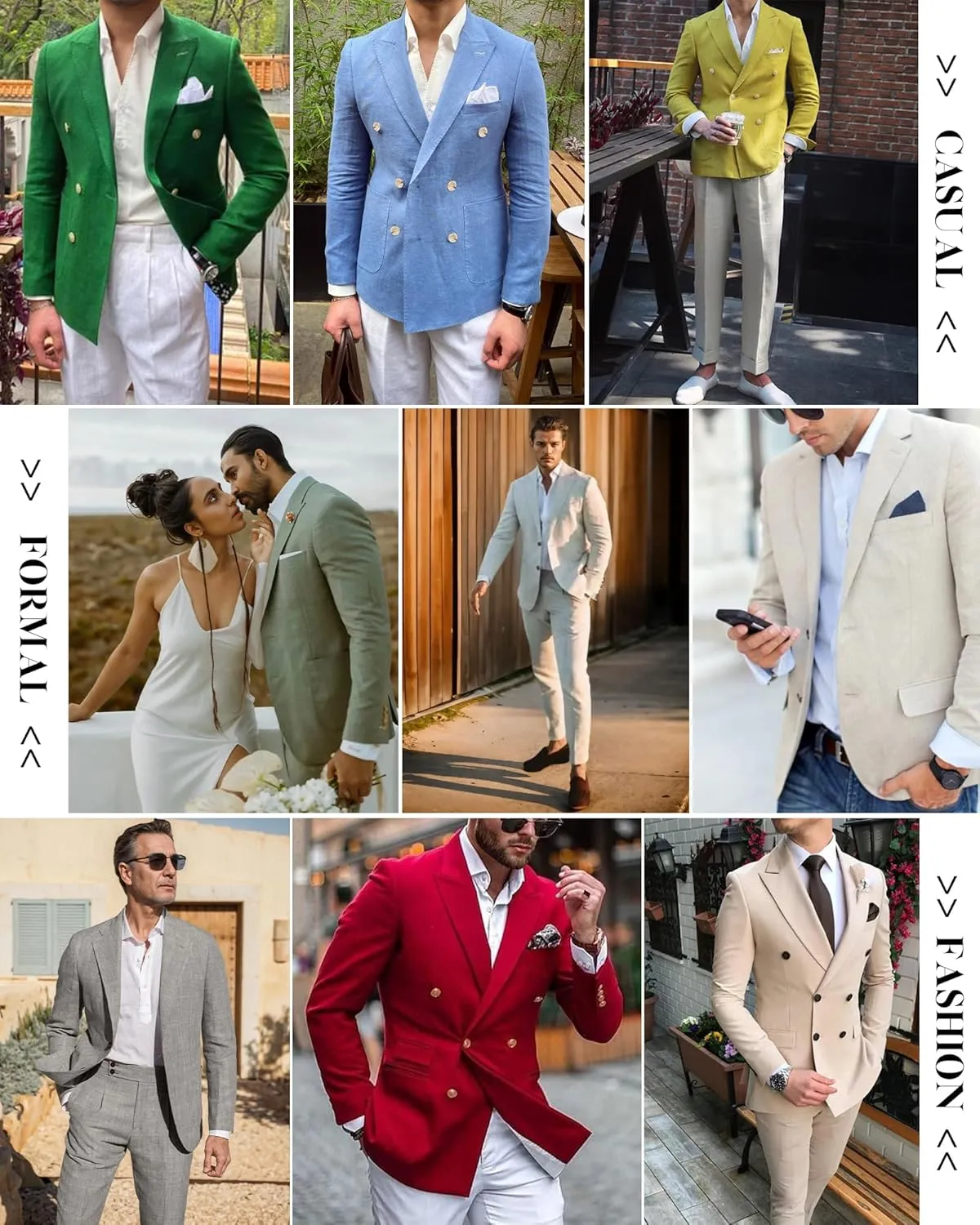 Men's Linen Blazer Lightweight Double Breasted Suit Jacket Casual Sport Coat for Beach Wedding