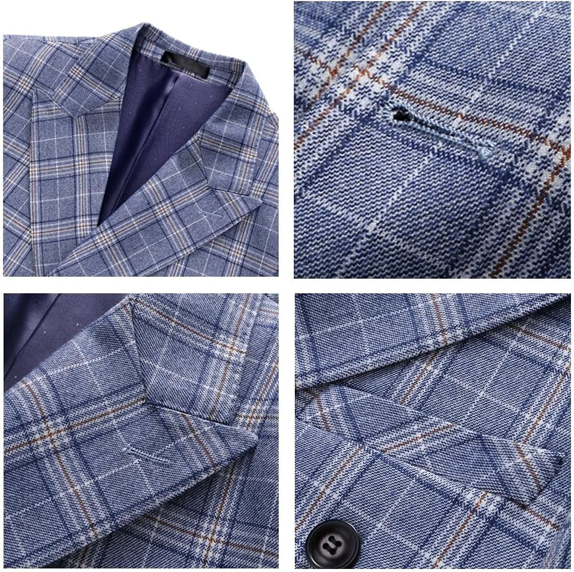 Mens Plaid 3 Piece Suits Slim Fit Double Breasted Plaid Suit Jacket Vest Pants Set Formal