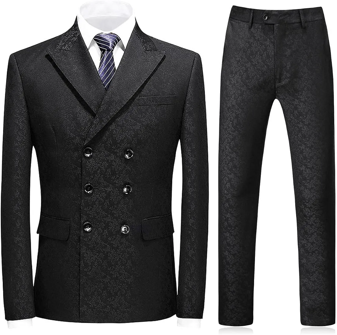 Mens Plaid 3 Piece Suits Slim Fit Double Breasted Plaid Suit Jacket Vest Pants Set Formal