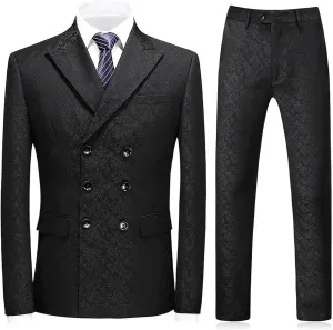 Mens Plaid 3 Piece Suits Slim Fit Double Breasted Plaid Suit Jacket Vest Pants Set Formal